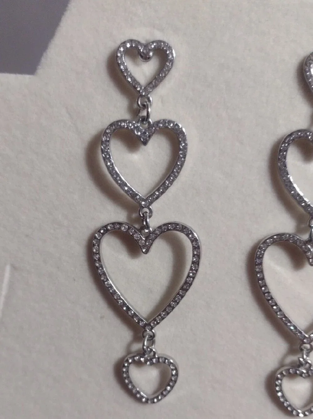 Silver Heart Drop Earrings - Triple Heart Dangle